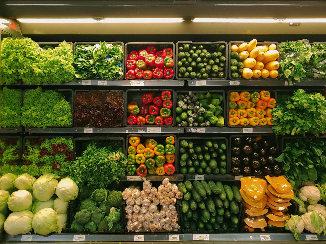 Fresh vegetables arranged in a grocery store